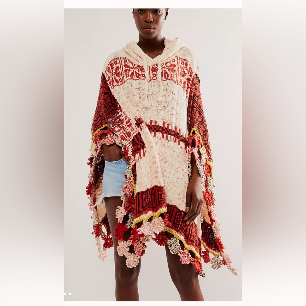 Gorgeous New Free People Gardenia Spice Combo hooded drawstring Poncho Sold Out